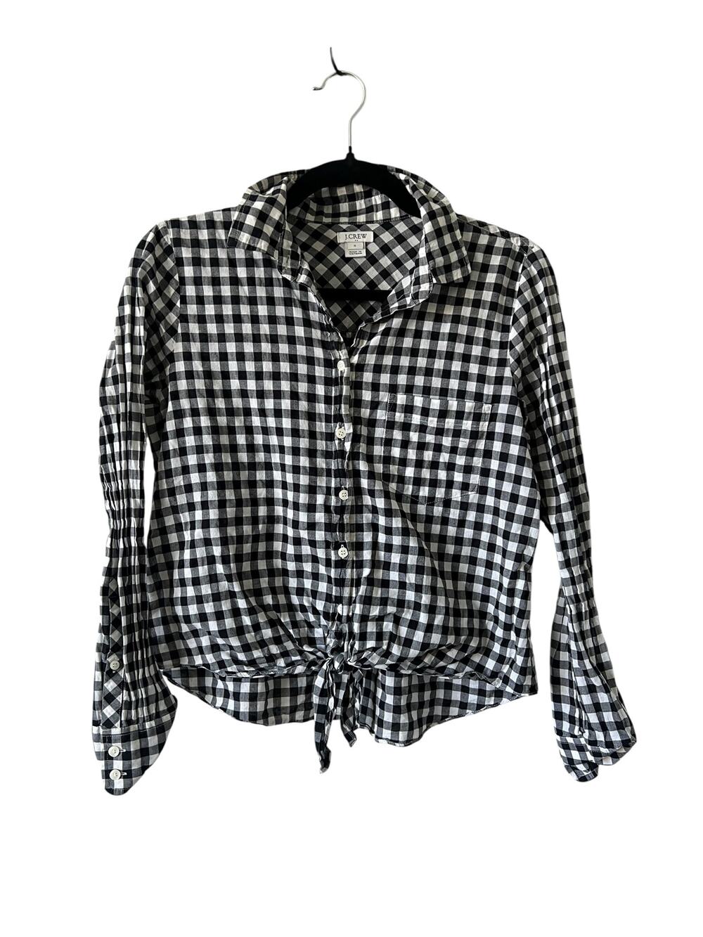 J. Crew Factory Gingham Black and White Tie Button Down